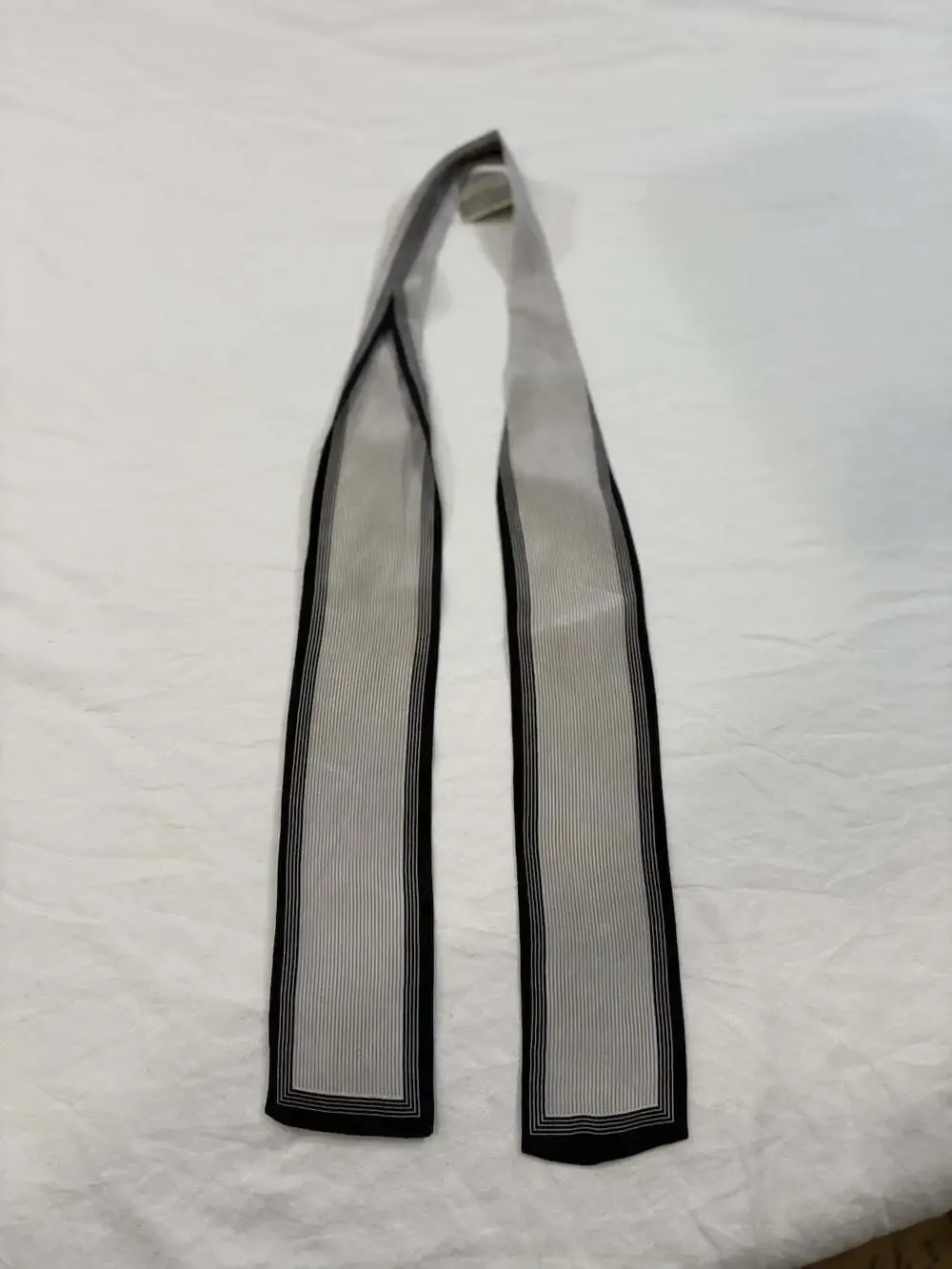 Vintage Sacha Silk Skinny Scarf Or Hair Accessory Made In Japan Gray &Black